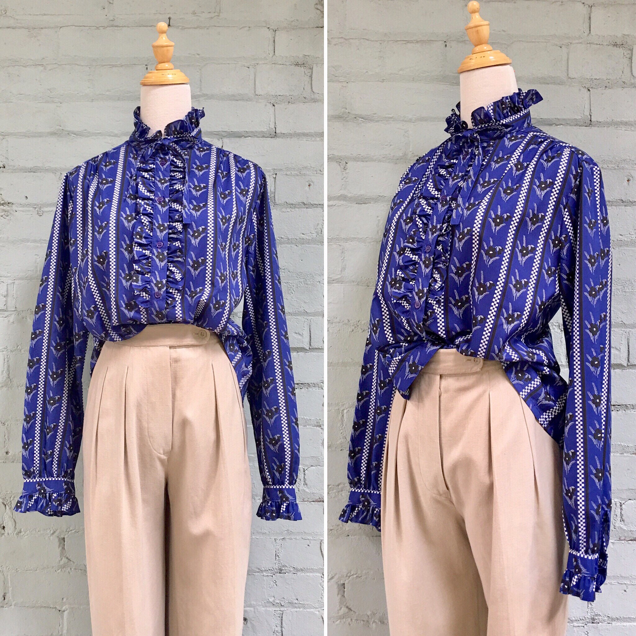 Vintage 1980s Ruffle Blouse / 80s 
