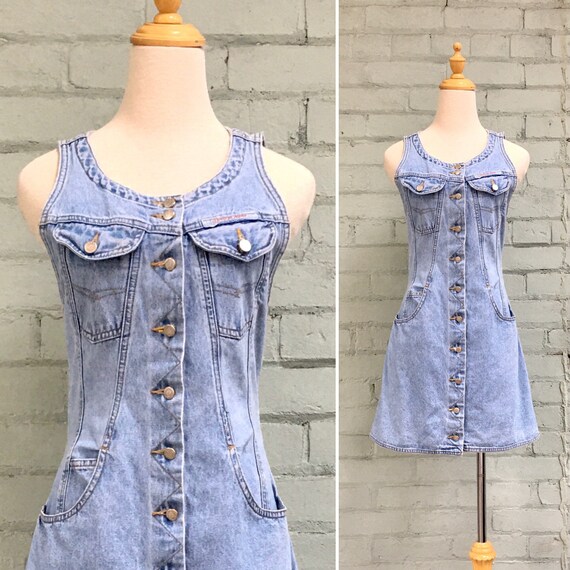 1980s denim dress / 80s mini jean dress / denim vs