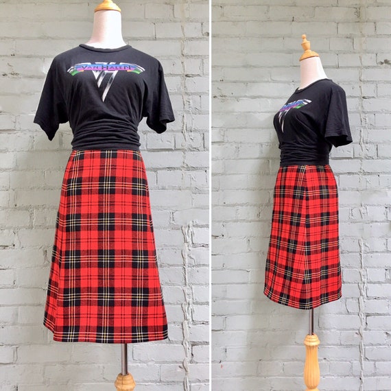 vintage 1970s wool plaid skirt / 70s tartan skirt