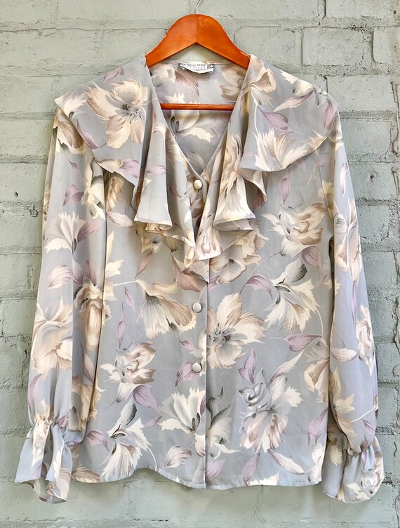 vintage 1980s floral ruffle collar blouse 80s flo… - image 6