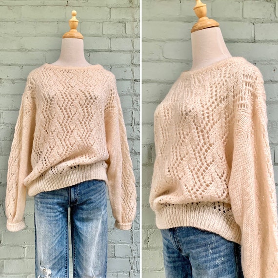 vintage 1980s cream mohair sweater / 80s chunky ov