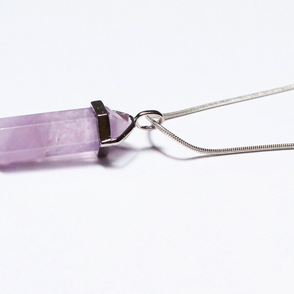 collier améthyste avec chaîne argent 925, collier hippie avec pendentif pointe violette