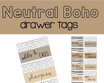 Neutrale Boho Lehrer Toolbox Schubladen Etiketten EDITIERBAR