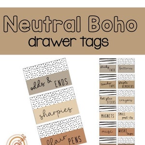 Neutral Boho Teacher Toolbox Drawer Labels EDITABLE