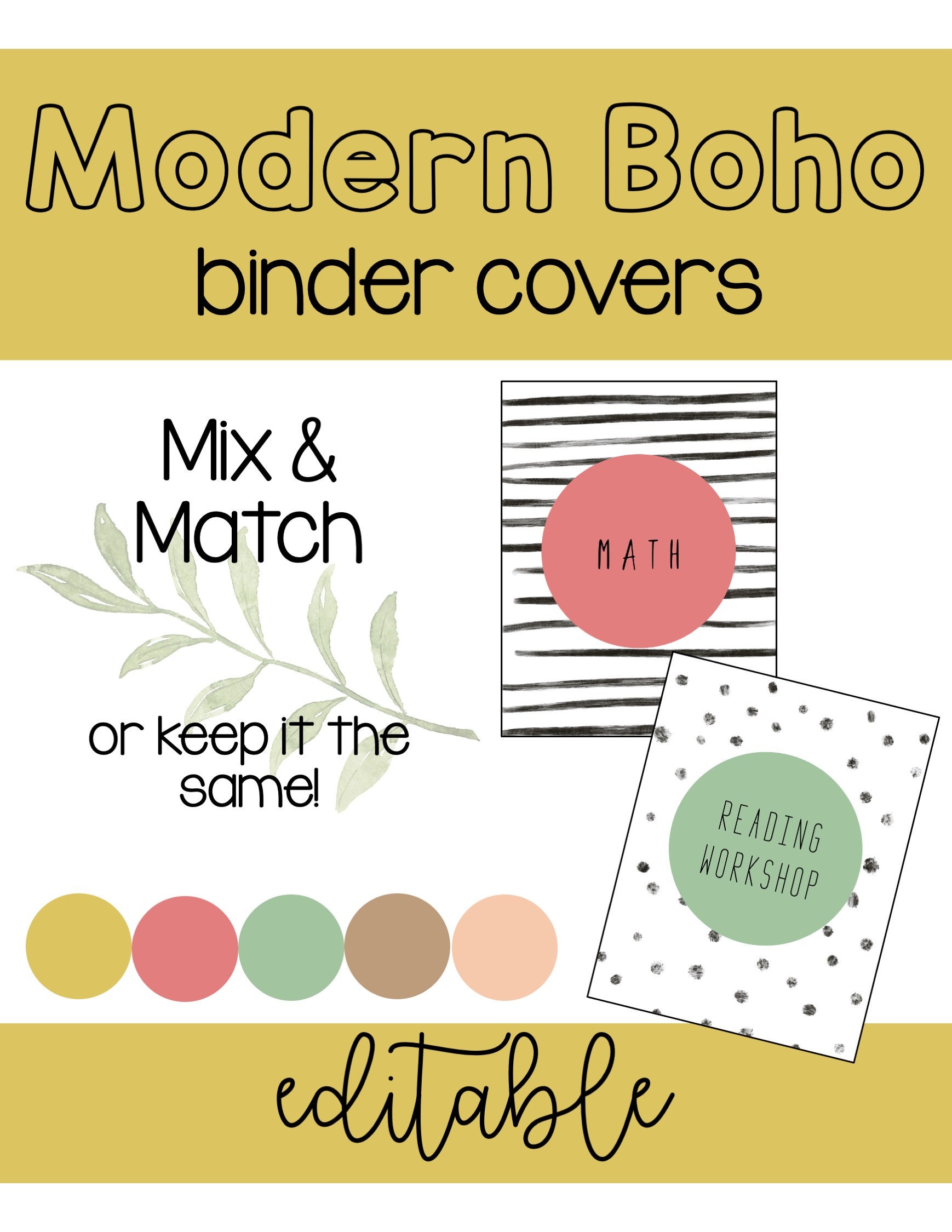 Modern Boho Binder Covers EDITABLE Etsy
