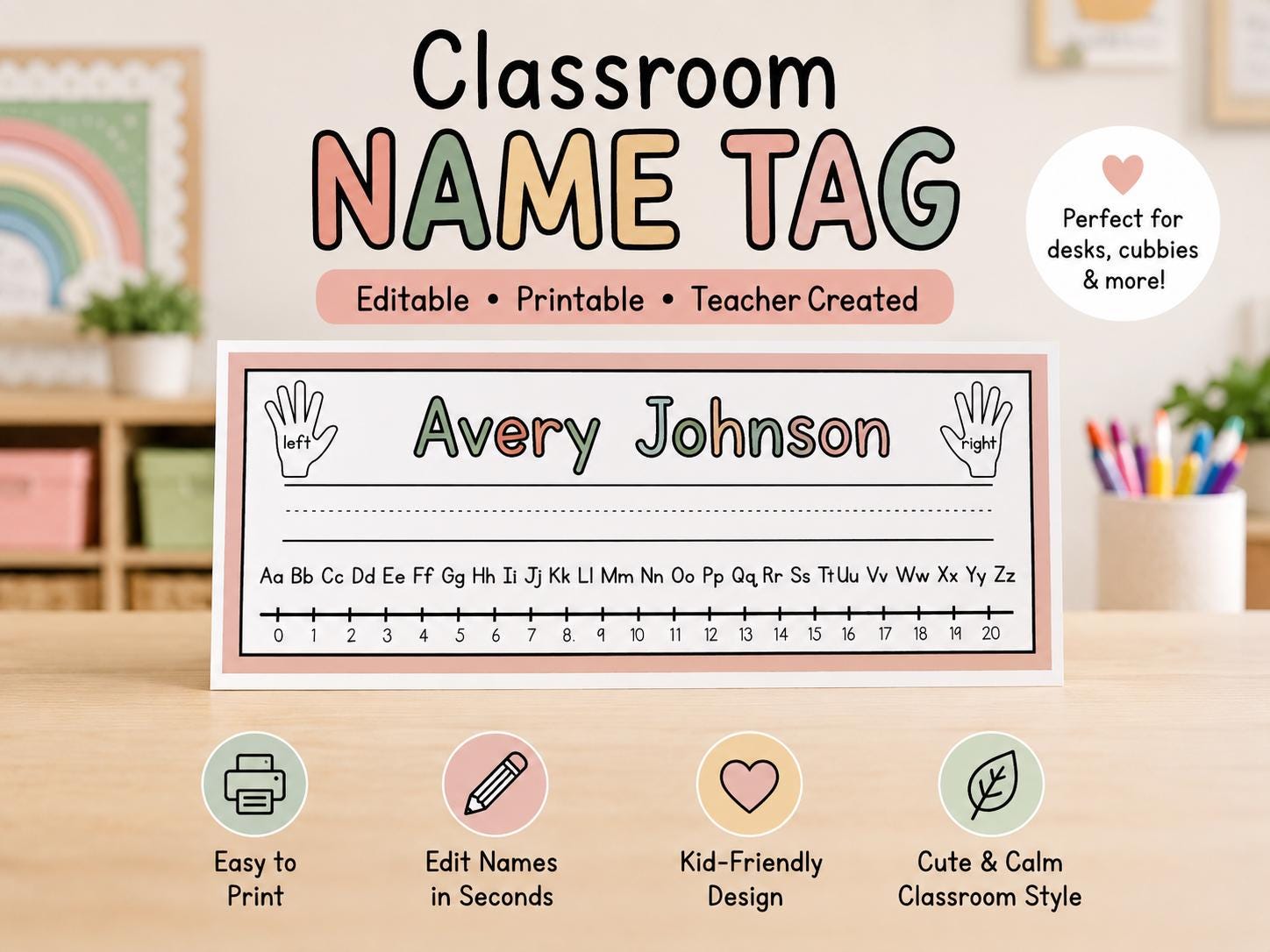 Canva | Editable Desk Name Tags for Students | Boho Printable Name ...