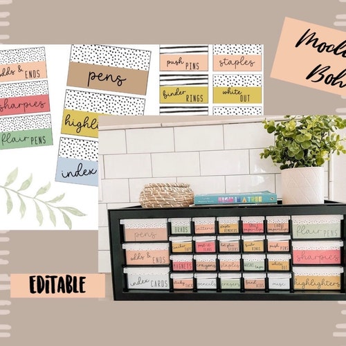 Modern Boho Teacher Toolbox Drawer Labels EDITABLE Etsy