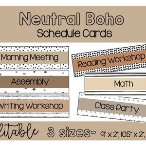 Neutral Boho Schedule Cards EDITABLE
