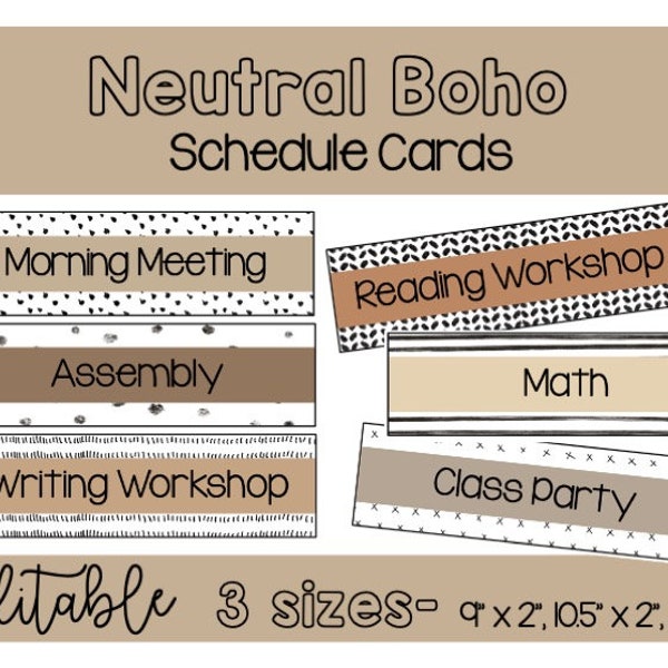 Neutral Boho Schedule Cards EDITABLE