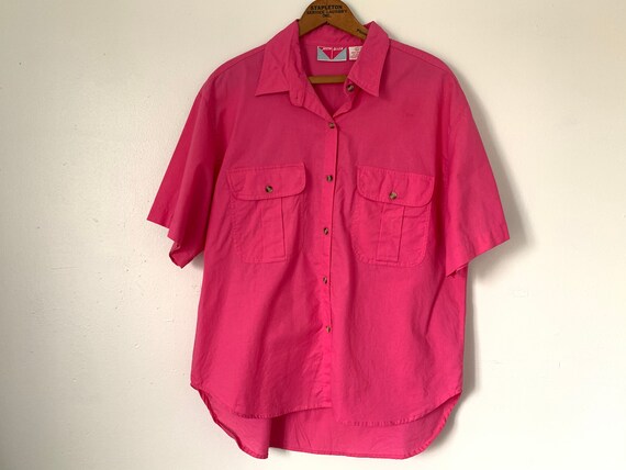 80s Hot Pink Blouse / 80s Blouse / 80s Fashion / P