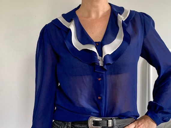 sheer navy blouse