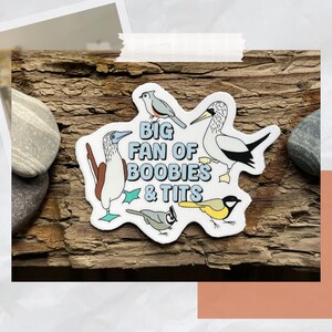 Gran fan de las tetas y los pechos, pegatina impermeable / pegatina divertida para observar aves