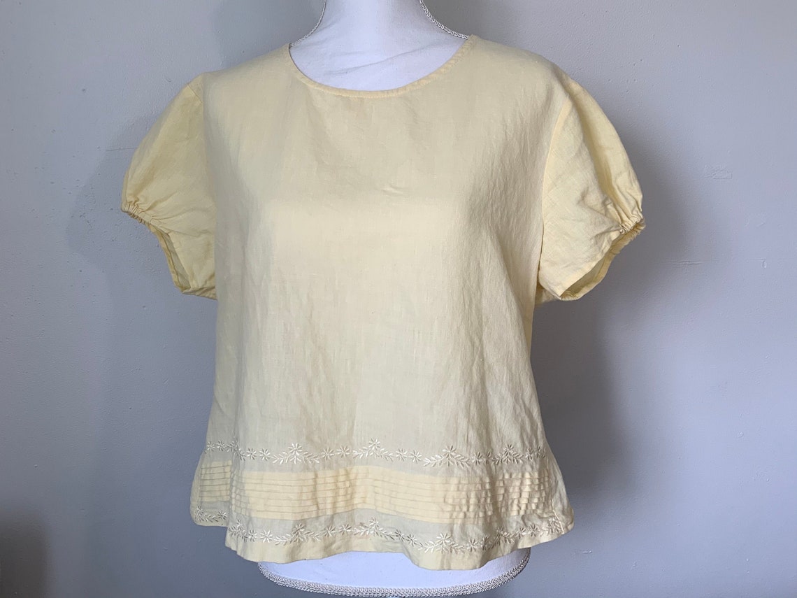 Vintage Pale Yellow Blouse With Embroidery / Yellow Top / - Etsy