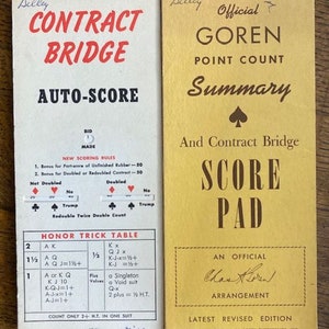 Vintage Contract Bridge Score Pads - Official Goren Point Count Summary and Contract Bridge Score Pad & Bridge Auto Score (Heines)