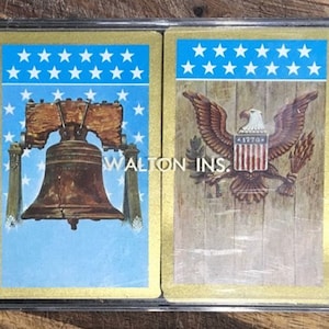 Vintage Patriotic Liberty Bell and 1776 Eagle - Double Deck Redislip Poker Cards - Walton Insurance Advertisment