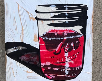 Still Life painting of juice in a Mason Jar