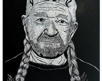 Red Headed Stranger .  Scratchboard . 11”x14”
