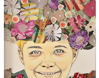 Dani, The Midsommar May Queen. watercolor,ink, and collage on paper. 11” x 14”