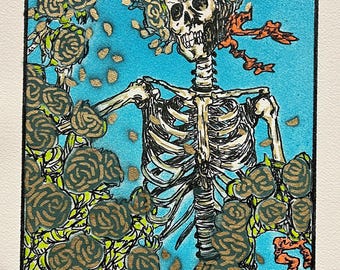 Golden Bertha, Gold Leaf, Watercolor, & Ink on Warercolor Paper, 11 x 14  inches
