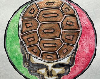 Steal Your Shell, Gold Leaf, Watercolor, & Ink on Warercolor Paper, 18 x 18  inches