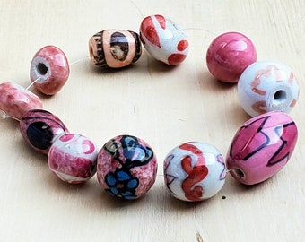 Large hand made Dusky Pink brown speckle jewellery Ceramic Glazed 22mm Beads