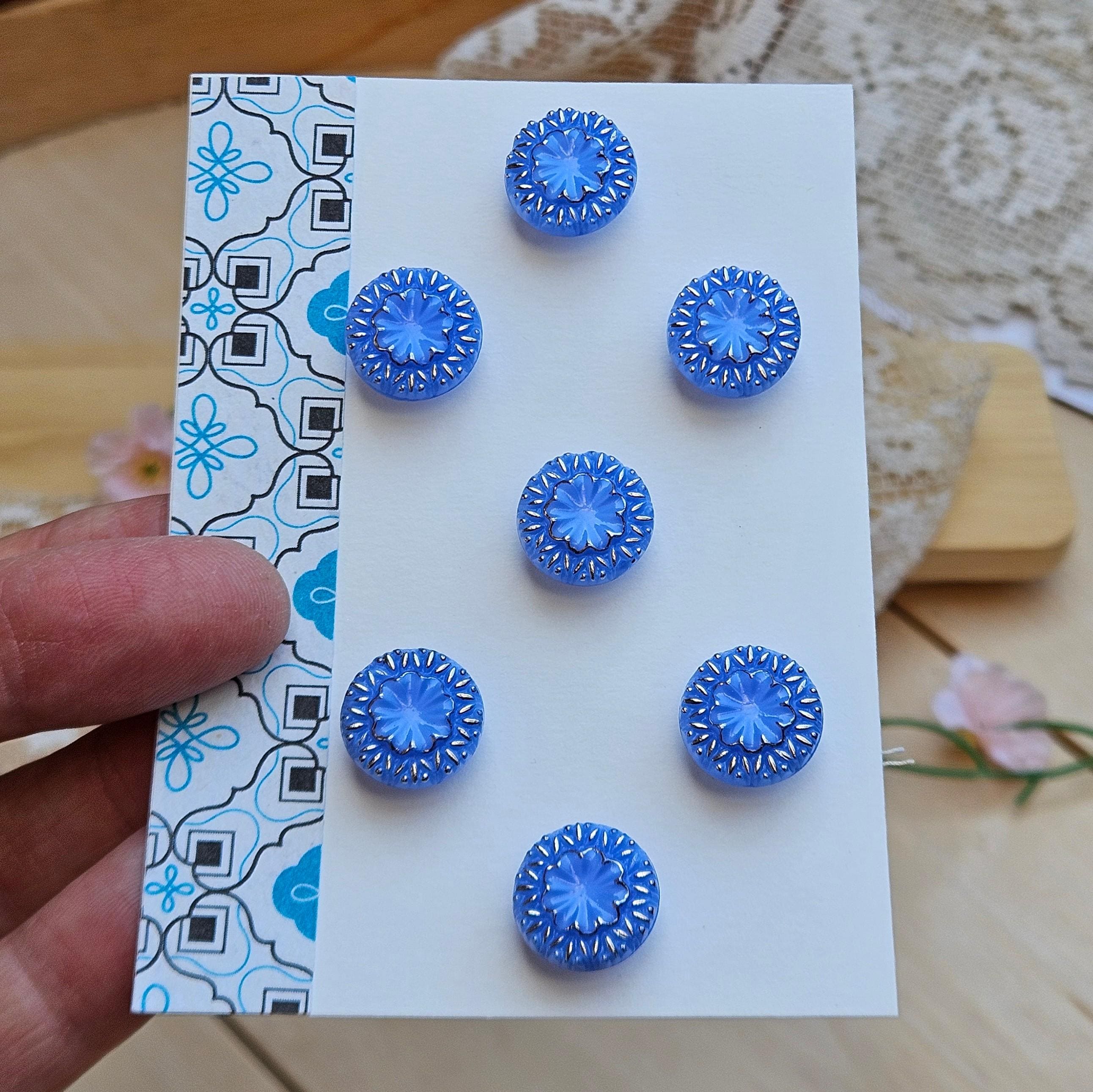 Vintage Czech Glass Buttons - Sky Blue Color - Set of 7 Matching Buttons - NOS