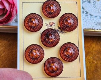 Set of 7 Translucent Brown Plastic Buttons - Glass Look - Sew On