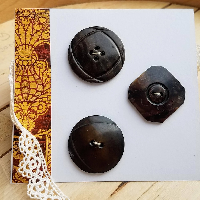 Chocolate Brown 3 Large Disc Buttons Vintage Art Deco Buttons