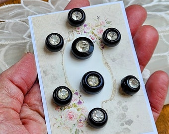 Retro Rhinestone Plastic Buttons - Card of 9 - 1960s Buttons