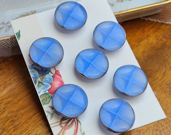 Set of 7 Large Vintage Czech Glass Buttons - Sky Blue - NOS Molded Glass