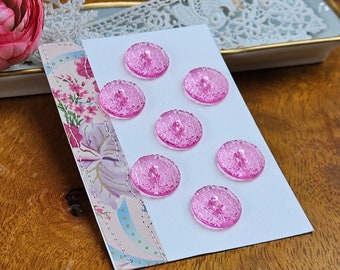 Set of 7 Translucent Pink Plastic Buttons - Glass Look - Sew On