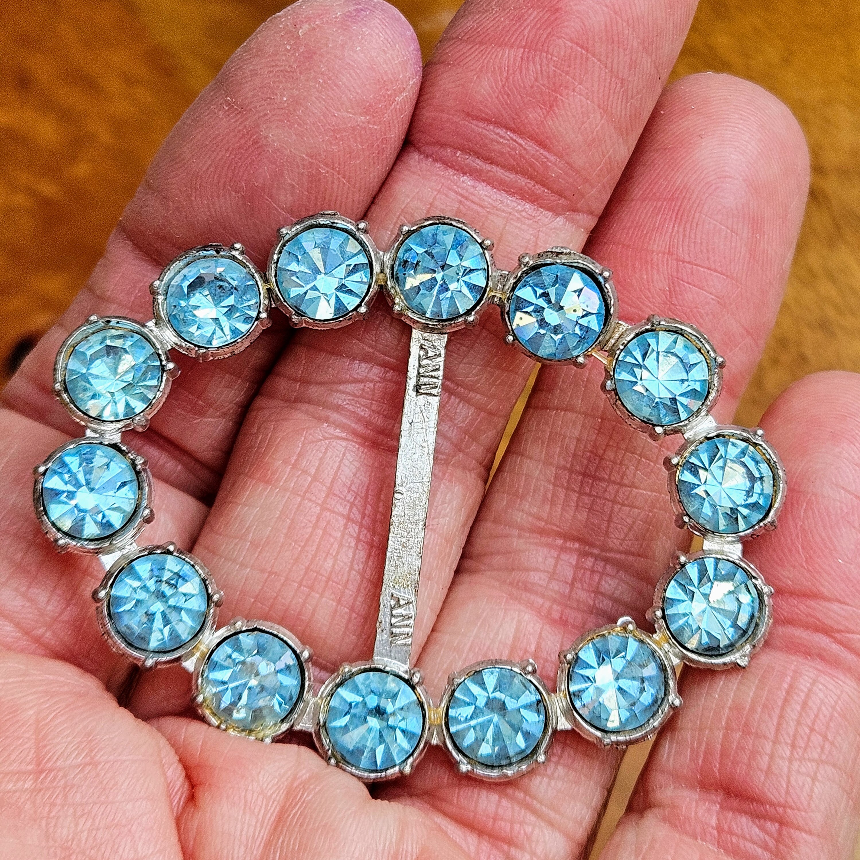 Aquamarine Encrusted Belt Buckle & Belt Vintage Aquamarine Rhinestone Belt Buckle – 2 1/4 Inch NOS  main image 3
