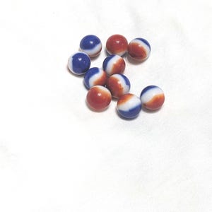 Glass Marbles - Toy glass Marbles - white orange blue glass marbles -Agate glass marble -- lot of 10, 16mm diameter