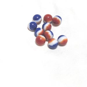 Glass Marbles- Toy glass Marbles - white orange blue glass marbles -Agate glass marble -- lot of 10, 16mm diameter