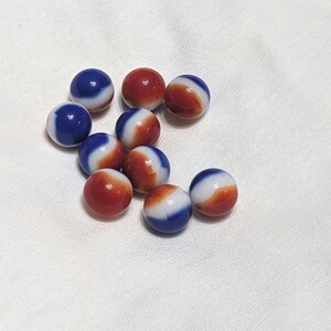 Glass Marble - vintage Toy glass Marbles - white orange blue glass marbles -Agate glass marble -- lot of 10, 16mm diameter