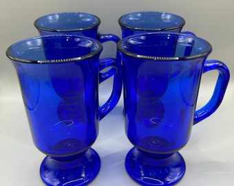 Vintage Cobalt Blue Glassware Set: Anchor Hocking Mugs, Libby
