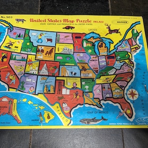 United States Map Puzzle No. 503 1960s Warren Paper Products CO. *mounted*