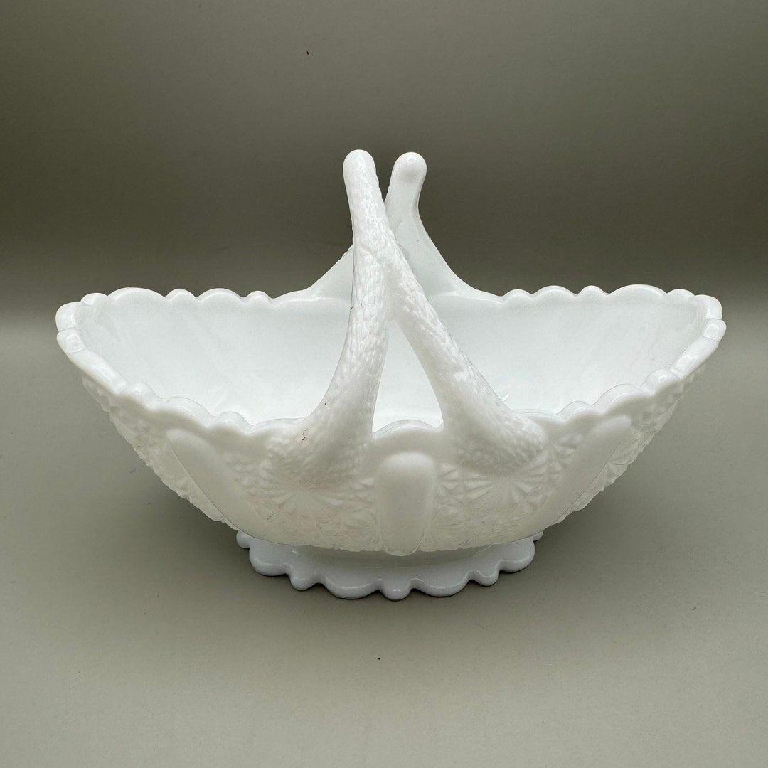 Fenton Milk Glass Split Handle Basket in the Daisy Button Pattern - Etsy