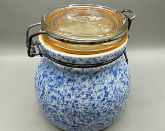 Hermetic White and Blue Speckled Bale Canister