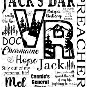 Jack's Bar Virgin River Mel Doc Hope Predicador Paige Connie Sublimación PNG Descargar