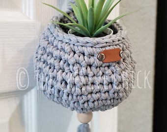 Chunky Hanging Basket CROCHET PATTERN Succulent Air Plant lover planter TShirt yarn cute modern home INSTANT download Pdf fast easy diy gift