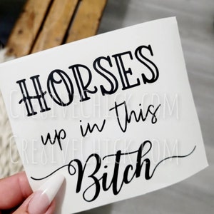 HORSES up in this BITCH! Vinyl decal bumper sticker funny equestrian for horse trailer sticker by The Cre8ive Chick