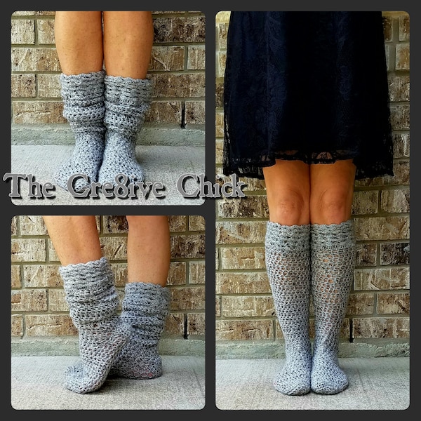 Crochet PATTERN - Chunky Boot Sock Versatile Design, slouch or tall, comfy & stylish - INSTANT download! Pdf - Great DIY gift!