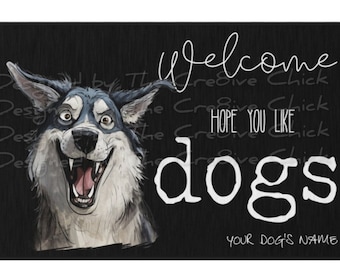 Personalized Funny DOG Door Mat HUSKY Welcome mat YOUR Dog's Name Large Custom Outdoor Rug 24X36 Best Dog Lover Gift