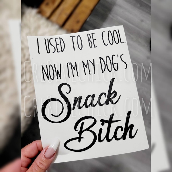 I used to be cool now I'm my dog's snack bitch! ~ VINYL DECAL STICKER funny bumper sticker, car window, wall
