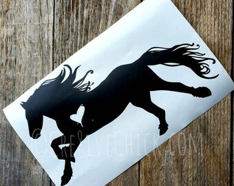 Friesian Outlander feathered horse ~ VINYL DECAL 7"x12" sticker wall horse trailer decal, equestrian, black Gypsy horse, Choose your color!