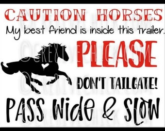Horse Trailer Caution best friend VINYL DECAL STICKER 9"x12" with running galloping horse. Choose color! bumper sticker by The Cre8ive Chick