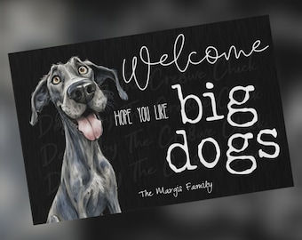 Alfombra divertida para puerta de perro gran danés, alfombra personalizada con nombre de perro, bienvenida al aire libre, regalo para amantes de los perros grandes, felpudo grande personalizado para puerta, 24x36