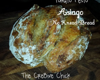 Tomato Pesto Asiago NO Knead Bread Recipe - Delicious, Crusty & full of flavor! Easy to make! INSTANT download! PDF