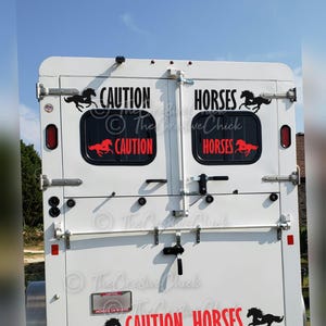 Caution Horses Horse Trailer VINYL DECAL STICKER running galloping horse. Choose Color and Size! Equestrian Safety Bumper sticker
